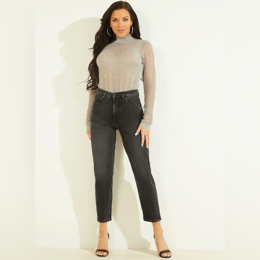 Guess Eco High-Rise Mom Denim Jeans In Authentic Black Wash size 27x 27